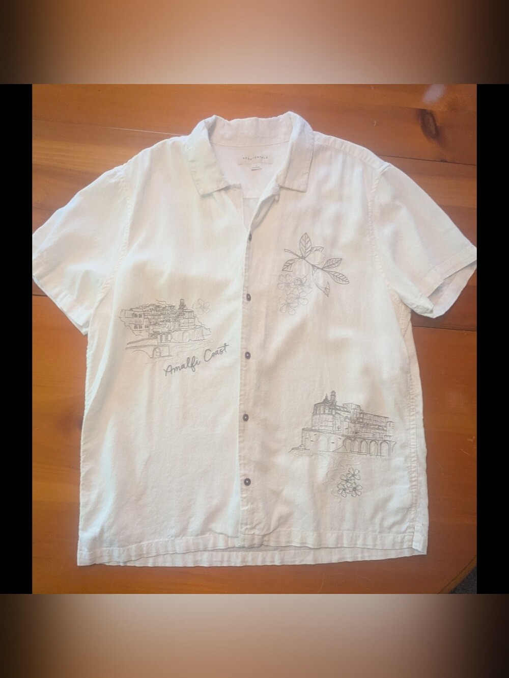 Aeropostale Amalfi Coast Embroidered Linen Blend Camp Button Down Shirt L